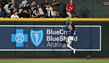 Alek Thomas #5 of the Arizona Diamondbacks...