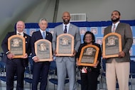 Baseball Hall of Fame inductees Billy Wagner, left, Ichiro Suzuki, second from left, and CC...