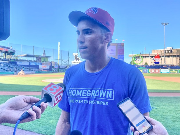 Top Yankees prospect George Lombard draws attention wherever he goes, including Hartford on Friday. He's heeding Aaron Judge's advice, to eliminate the noise. (Dom Amore/Hartford Courant)