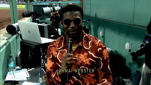 NESN sideline reporter Jahmai Webster made waves with his 1970s era shirt during Tuesday night's Red Sox broadcast. (Courtesy of NESN)