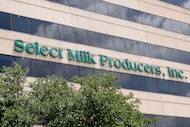 A sign for Select Milk Producers Inc. is seen June 18, 2025, in Dallas. 