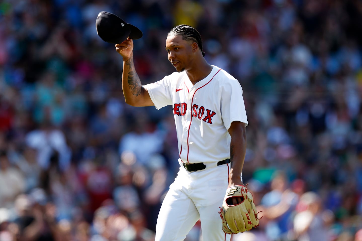 Red Sox starter Brayan Bello was the exception to the new rule when he did pause to tip his cap to the Fenway Park crowd last season.
