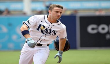 Tampa Bay Rays' Jake Mangum runs towards third base during an inside-the-park home run during the second inning of a baseball game against the Athletics, Wednesday, July 2, 2025, in Tampa, Fla. (AP Photo/Jason Behnken)