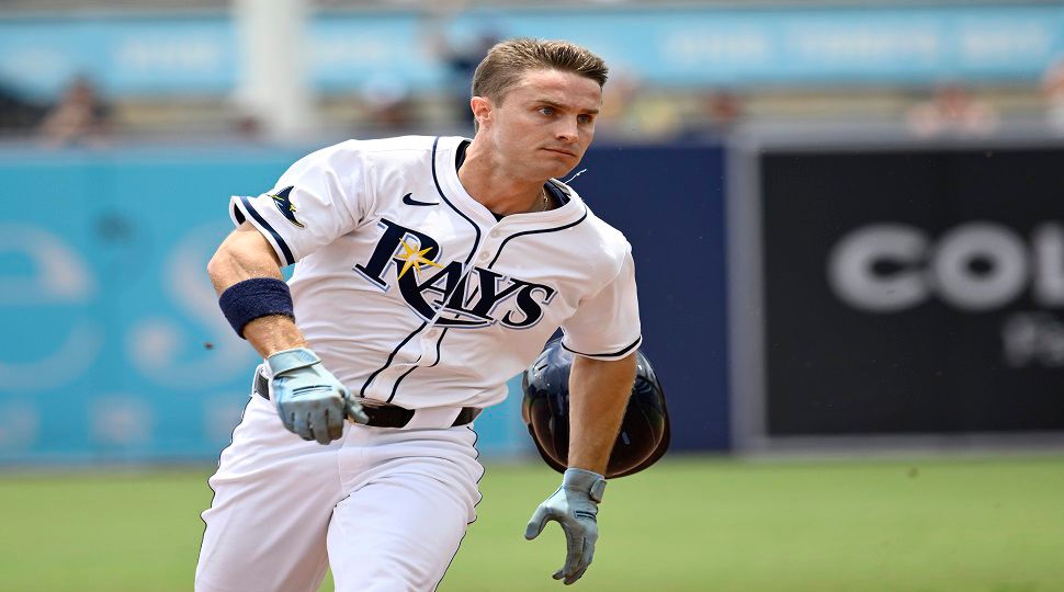 Tampa Bay Rays' Jake Mangum runs towards third base during an inside-the-park home run during the second inning of a baseball game against the Athletics, Wednesday, July 2, 2025, in Tampa, Fla. (AP Photo/Jason Behnken)