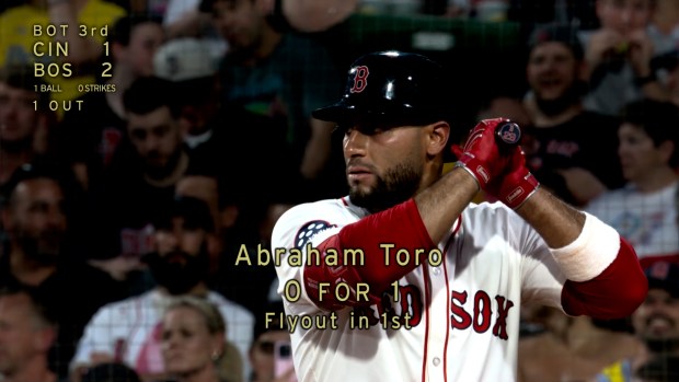 During the third and fourth innings of Tuesday night's Red Sox game, NESN incorporated graphics reminiscent of those used during TV broadcasts in the 1970s. (Courtesy of NESN)