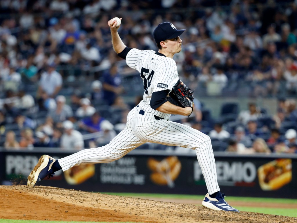 New York Yankees pitcher Max Fried throws a pitch during the seventh inning against the Tampa Bay Rays at Yankee Stadium in the Bronx, New York, USA, Tuesday, July 29, 2025.