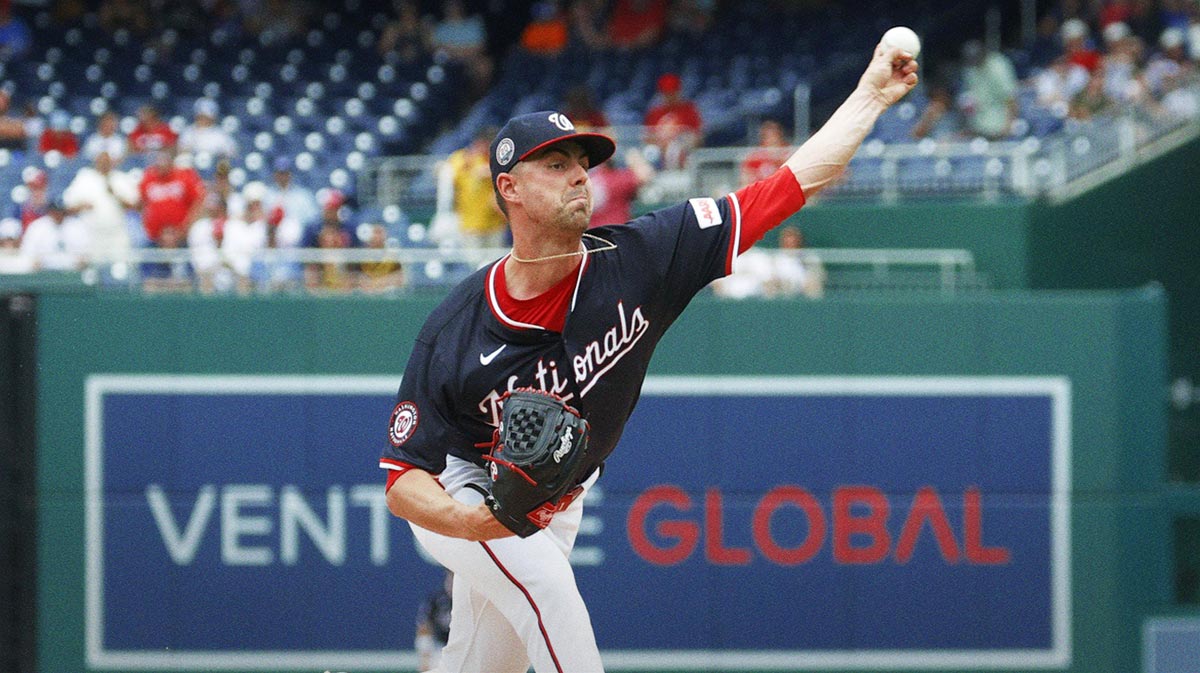 Washington Nationals starting pitcher MacKenzie Gore (1) pitches against the San Diego Padres during the first inning at Nationals Park.