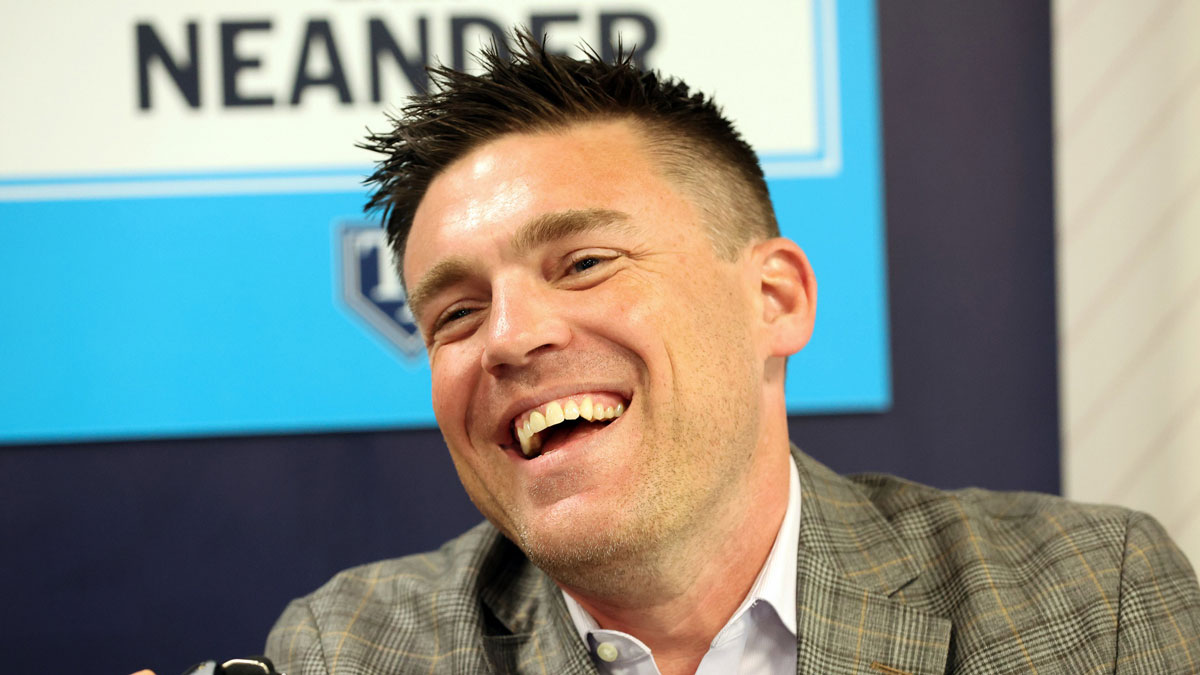 Tampa Bay Rays president of baseball operations Erik Neander talks with media at George M. Steinbrenner Field. 