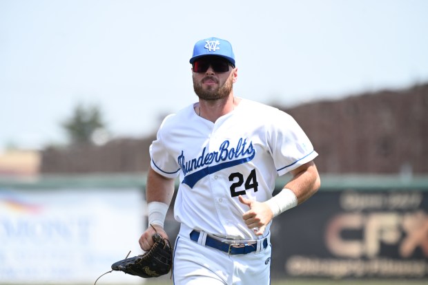 Providence graduate Dakota Kotowski runs in from the outfield during a game this summer for the Windy City ThunderBolts. (Nick Angus / Windy City ThunderBolts)