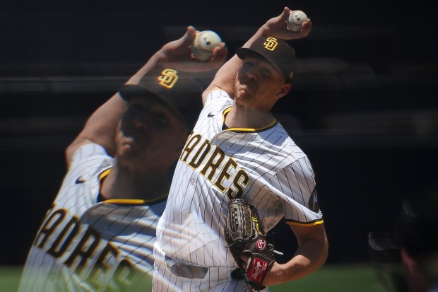 Nick Pivetta (27) of the San Diego Padres pitches against the Washington Nationals during the first inning at Petco Park on Wednesday, June 25, 2025 in San Diego, CA. (Meg McLaughlin / The San Diego Union-Tribune)