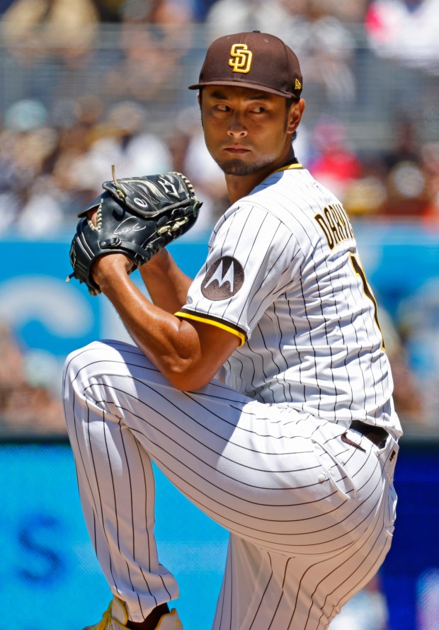 Yu Darvish #11 of the San Diego Padres pitches against the New York Mets at Petco Park on July 30, 2025 in San Diego, CA. (K.C. Alfred / The San Diego Union-Tribune)