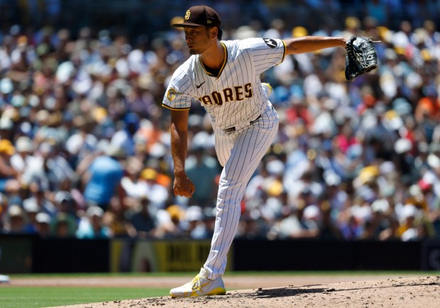 Yu Darvish #11 of the San Diego Padres pitches against the New York Mets at Petco Park on July 30, 2025 in San Diego, CA. (K.C. Alfred / The San Diego Union-Tribune)