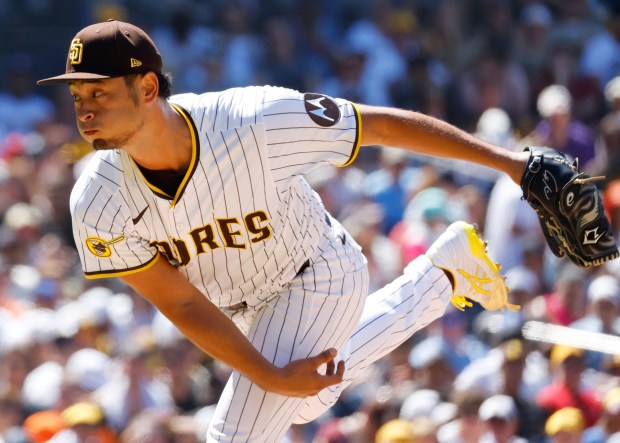 Yu Darvish #11 of the San Diego Padres pitches against the New York Mets at Petco Park on July 30, 2025 in San Diego, CA. (K.C. Alfred / The San Diego Union-Tribune)