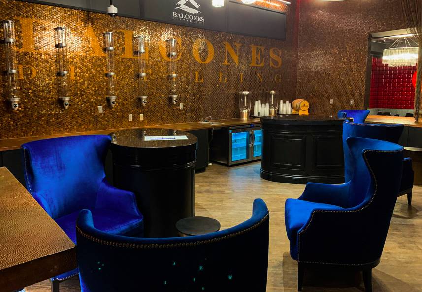 Image shows the interior of Balcones Speakeasy in Texas Rangers' Globe Life Field