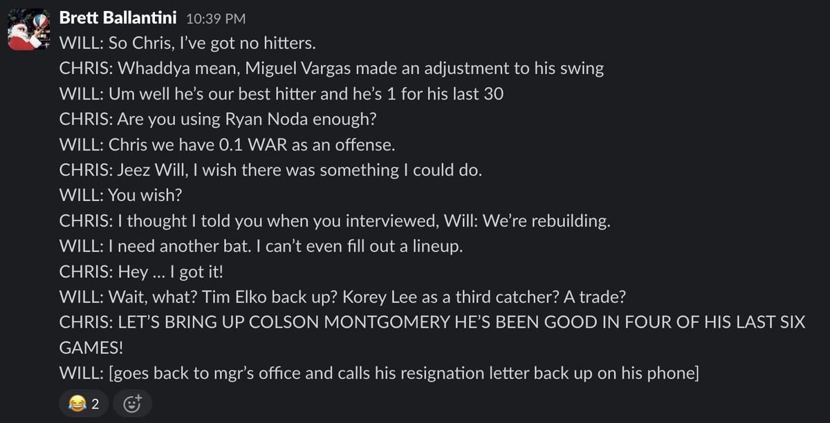 Imaginary conversation between White Sox manager Will Venable and GM Chris Getz, written by Brett Ballantini.
