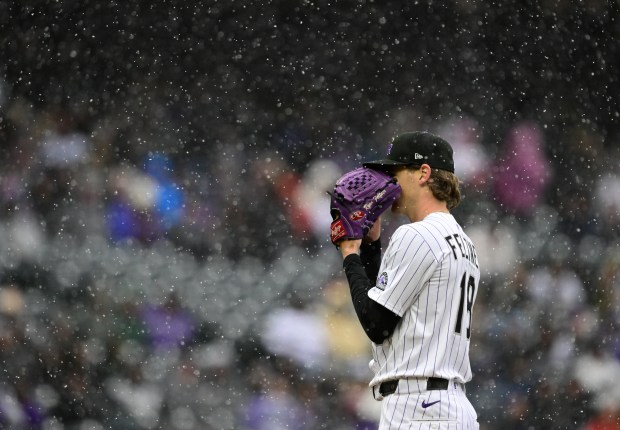 Colorado Rockies pitcher Ryan Feltner (18) pitches against the the Athletics in the first inning of the team's home opener at Coors Field in Denver, on Friday, April 4, 2025. (Photo by Andy Cross/The Denver Post)