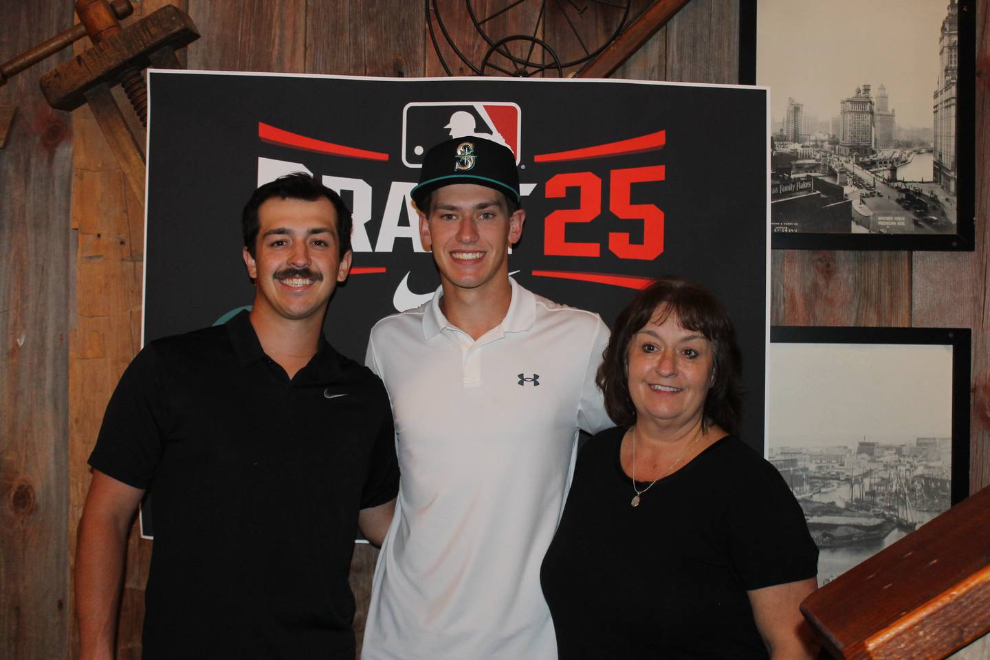 Crystal Lake's Casey Hintz (center) is shown with with brother Richie Hintz (left) and mom Carrie Hintz. Casey Hintz was selected by the Seattle Mariners in the 16th round of the 2025 MLB First-Year Player Draft on Monday, July 7, 2025.