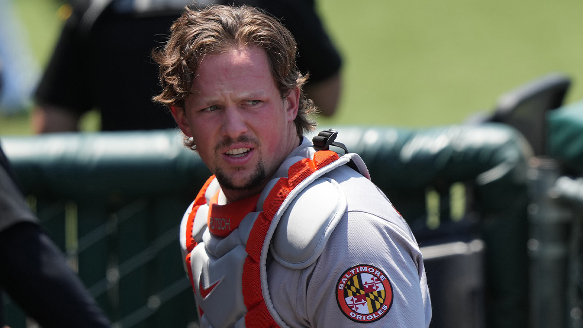 Baltimore Orioles catcher Adley Rutschman (35) before the game against the Athletics at Sutter Health Park. 