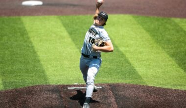 Blue Jays prospect Khal Stephen, seen here pitching at Purdue in 2022, is tearing it up at High-A Vancouver.