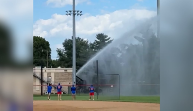 Firefighter allegedly floods baseball field with fire hose after ball hits his vehicle