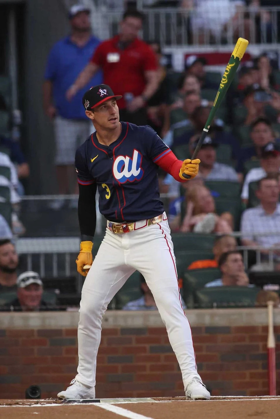 The Athletics’ Brent Rooker (25) participates in the 2025 Home Run Derby at Truist Park on Monday in Atlanta. The designated hitter was the club’s lone representative in this year’s All-Star slugfest.