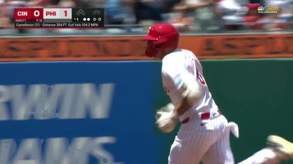 Reliever Santillan strikes out Bohm with bases loaded in the 8th, Reds beat Phillies 9-6
