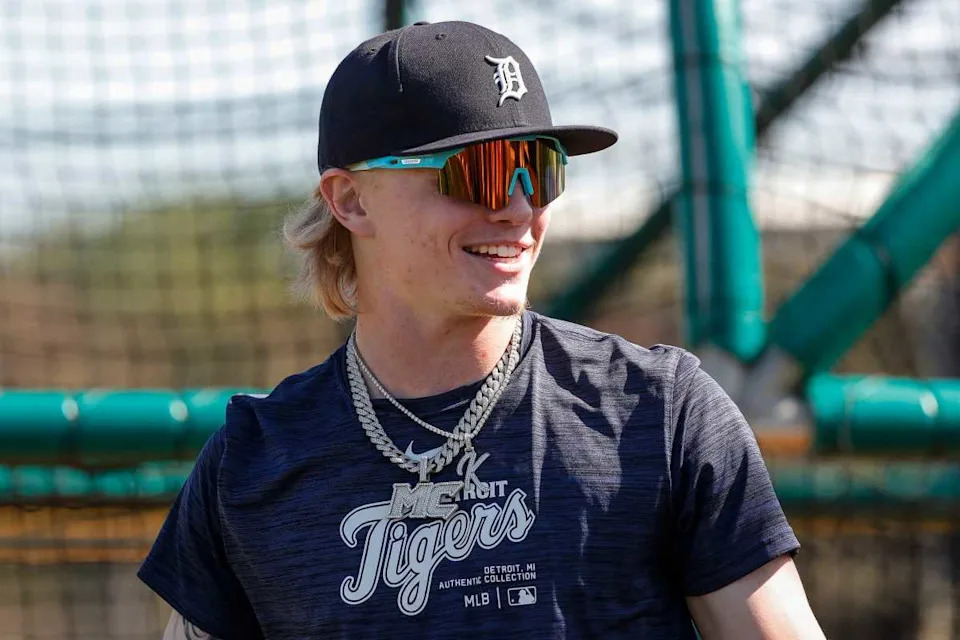 Max Clark during 2024 Tigers Spring Training in Lakeland, Florida. © Junfu Han / Detroit Free Press / USA TODAY NETWORK via Imagn Images