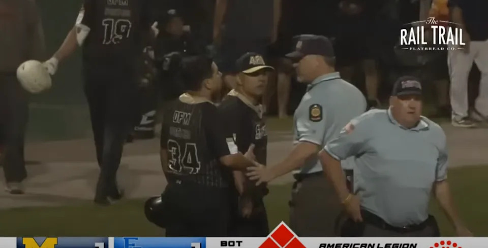 The umpires were yelled at after the melee. @MyMilfordTV/YouTube