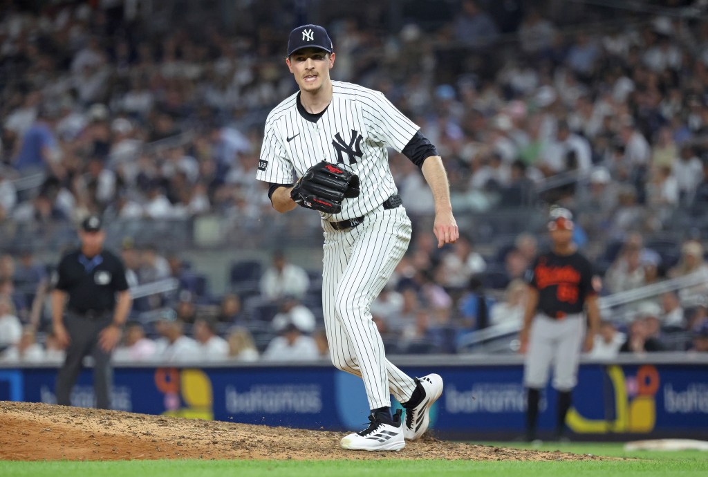  New York Yankees pitcher Max Fried #54 throws a pitch during the 6th inning.
