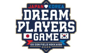 This image provided by the Fighters Sports & Entertainment on July 10, 2025, shows the logo for the 2025 Dream Players Game, featuring retired baseball stars from South Korea and Japan.(Yonhap)