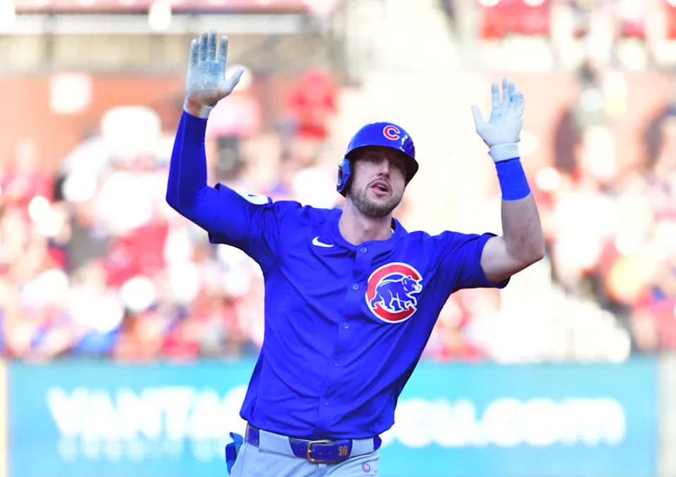 Chicago Cubs outfielder Kyle Tucker (30) celebrates his home run against the St. Louis Cardinals in the third inning at Busch Stadium.Tim Vizer-Imagn Images