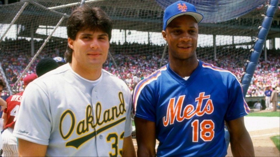 Canseco (left) is a two-time World Series champion with the Oakland Athletics (1989) and the New York Yankees (2000)