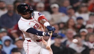 Boston's Ceddanne Rafaela connects for a two RBI single against the Tampa Bay Rays during the seventh inning of a baseball game at Fenway Park, Thursday, July 10, 2025, in Boston. (AP/Charles Krupa)