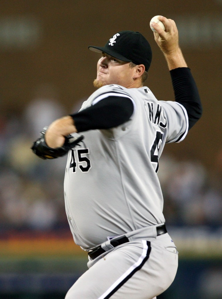 Bobby Jenks, Chicago White Sox pitcher, throwing a baseball.