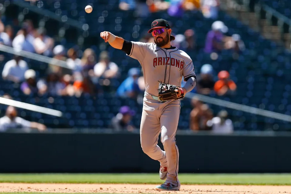 Third baseman Eugenio Suarez of theDiamondbacks throws to first base for an out. Getty Images