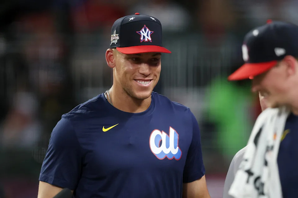 ATLANTA, GEORGIA - JULY 14: Aaron Judge #99 of the New York Yankees looks on during the Home Run Derby at Truist Park on July 14, 2025 in Atlanta, Georgia.  (Photo by Kevin C. Cox/Getty Images)