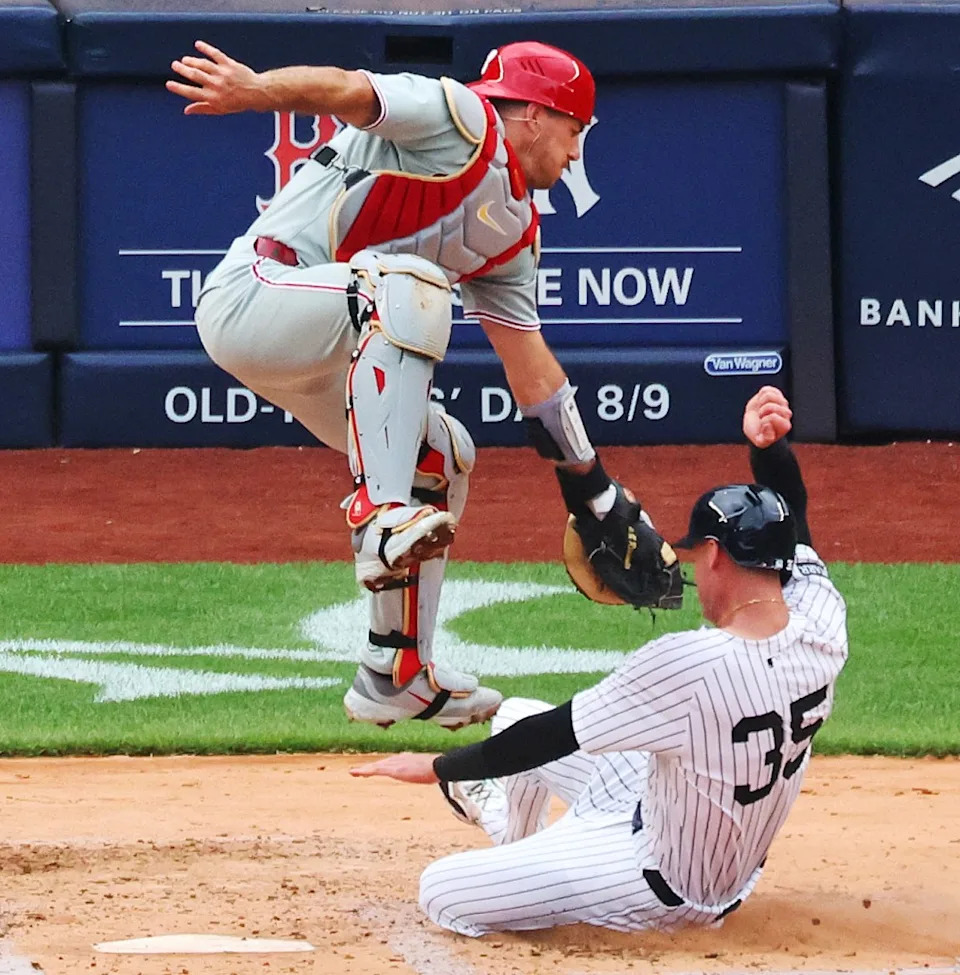 Cody Bellinger is tagged out at home by JT Realmuto. Robert Sabo for NY Post