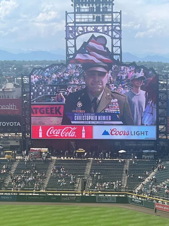 Master Sergeant Christopher Nemeir was honored as the Hero of the Game as the Rockies took on the Chicago White Sox on July 6.
