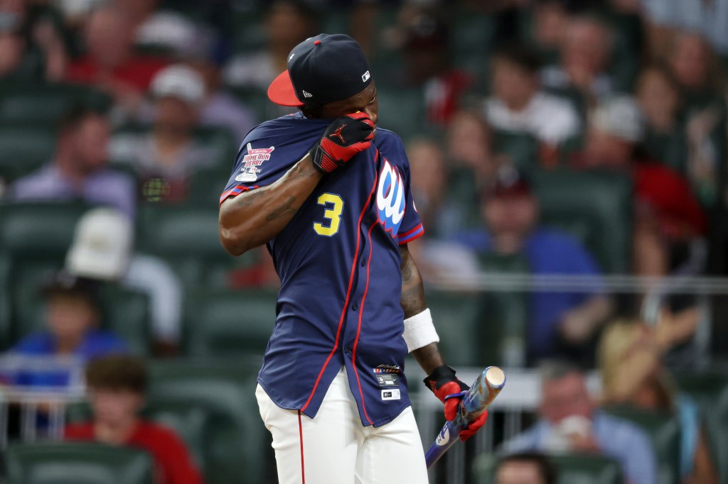 Jazz Chisholm Jr. reacts during the Home Run Derby on July 14, 2025. 