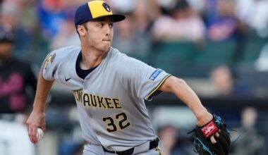 Milwaukee Brewers' Jacob Misiorowski pitches during the first inning in the second baseball game of a doubleheader against the New York Mets Wednesday, July 2, 2025, in New York. (AP Photo/Frank Franklin II)