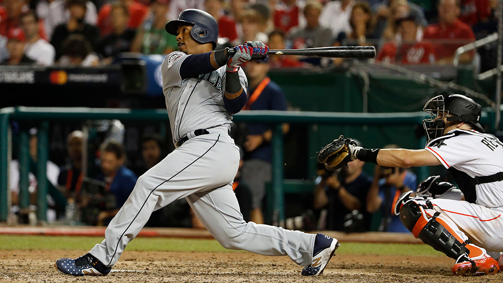 Jean Segura89th MLB All-Star Game in Washington, DC, USA - 17 Jul 2018American League short stop Jean Segura of the Seattle Mariners follows through with a go-ahead three-run home run against the National League as National League catcher J.T. Realmuto of the Miami Marlins (R) looks on during the 89th MLB All-Star baseball Game at Nationals Park in Washington DC, USA, 17 July 2018.