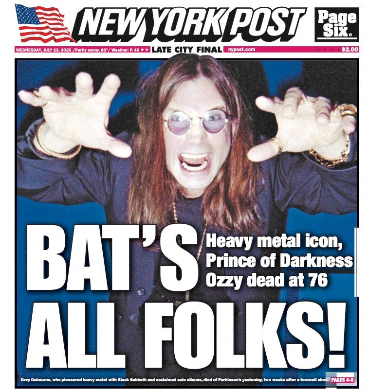 NY Post cover for July 23rd 2025 - BAT'S ALL FOLKS!