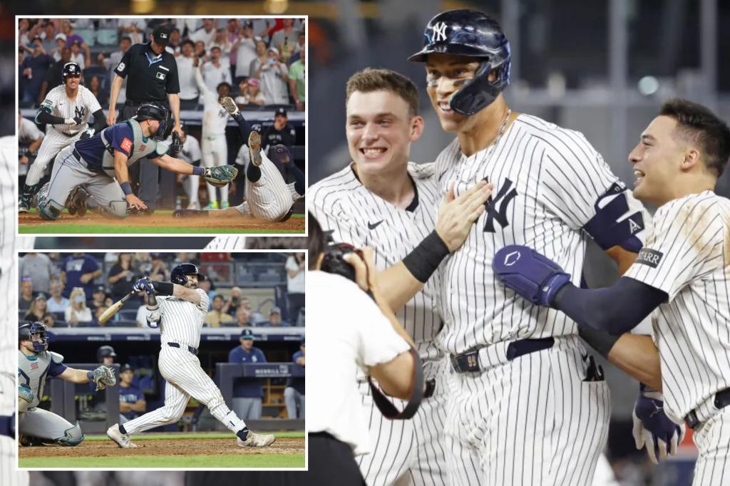 Aaron Judge’s game-ending sac fly, Anthony Volpe’s terrific slide lead Yankees to stunning comeback win over Mariners