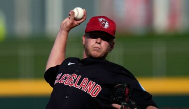 Cleveland Guardians pitcher Nic Enright throws in the ninth inning of a spring training baseball game against the Oakland Athletics, Tuesday, Feb. 27, 2024, in Goodyear, Ariz. (AP Photo/Carolyn Kaster, File)