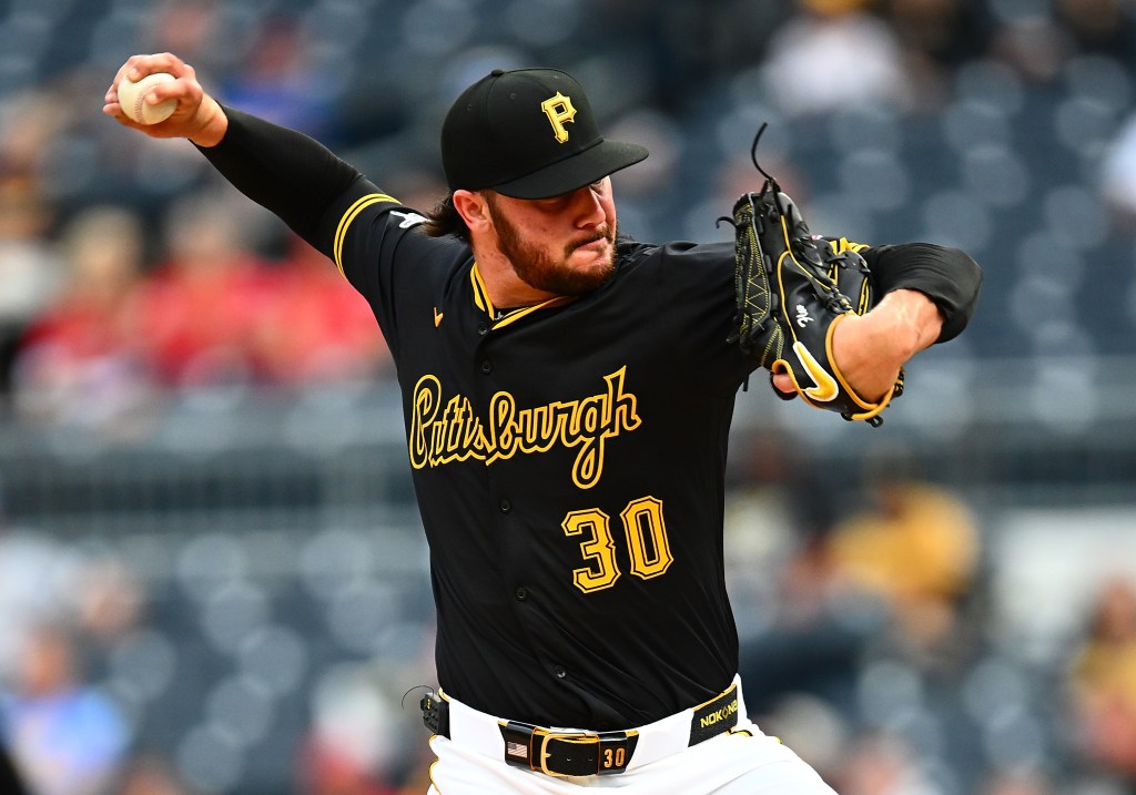 Pittsburgh Pirates pitcher Paul Skenes #30 pitching.