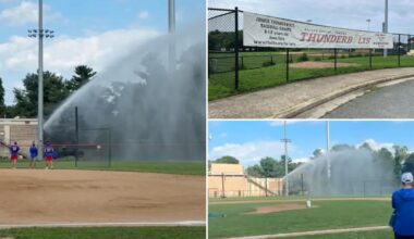 Firefighter floods baseball field after foul ball hits his car during collegiate game in Md.