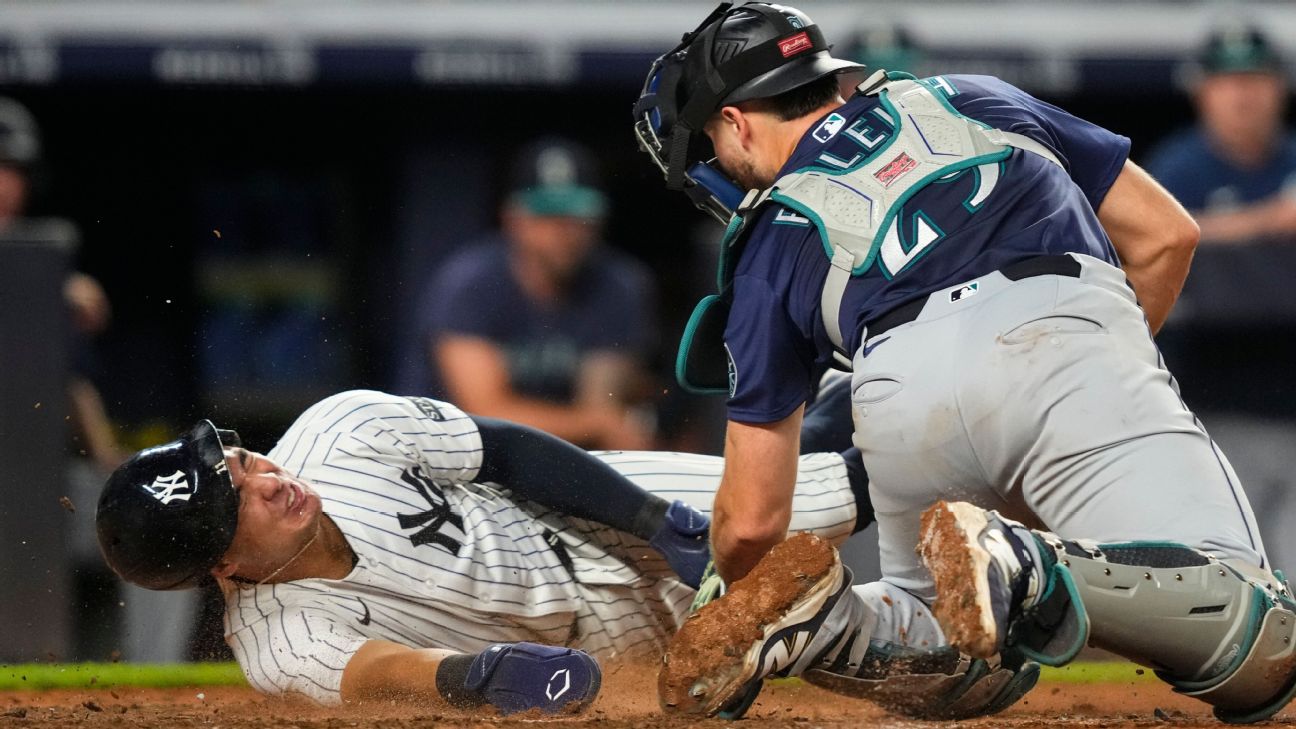 Yankees, no-hit for 7 innings, rally to beat Mariners in 10th