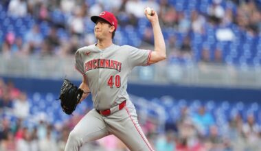 Cincinnati Reds starting pitcher Nick Lodolo throws during the first inning of a baseball game against the Miami Marlins, Monday, April 21, 2025, in Miami. (AP Photo/Lynne Sladky)