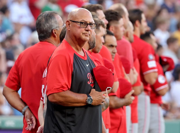 Boston, MA - June 30 - Terry Francona manager of the Cincinnati Reds during the National Anthem at Fenway Park. (Photo By Matt Stone/Boston Herald)