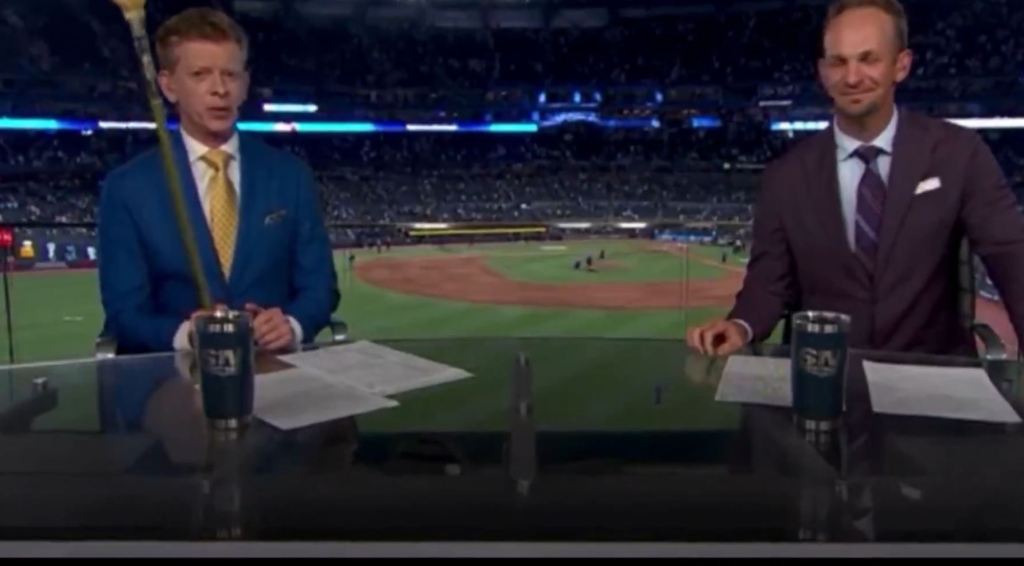 Jamie Campbell (l.) had some words for Michael Kay after the Blue Jays swept the Yankees on Thursday.
